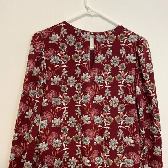 NEW NWT CASLON Floral Print Long Sleeve Drop Waist Mini Dress Burgundy Maroon S - Picture 14 of 15